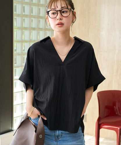 尼龍皺感法式袖襯衫