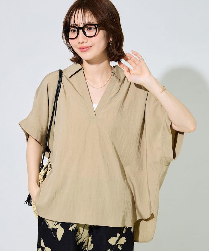 尼龍皺感法式袖襯衫