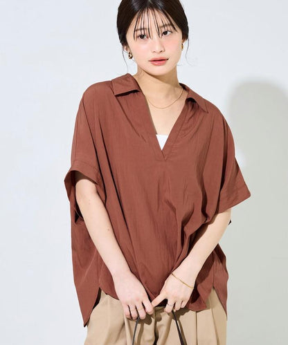 尼龍皺感法式袖襯衫