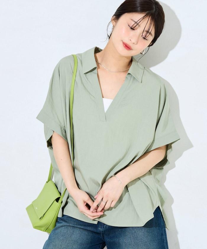 尼龍皺感法式袖襯衫