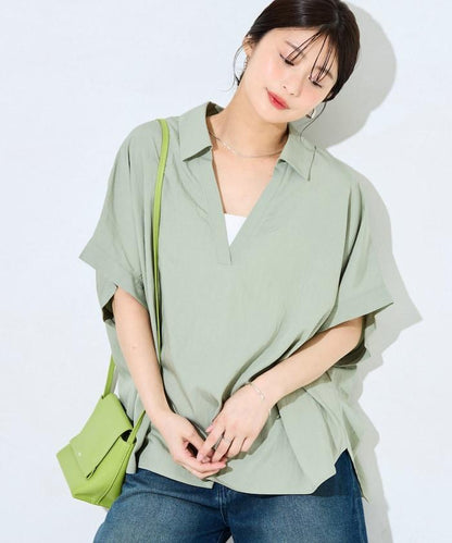 尼龍皺感法式袖襯衫