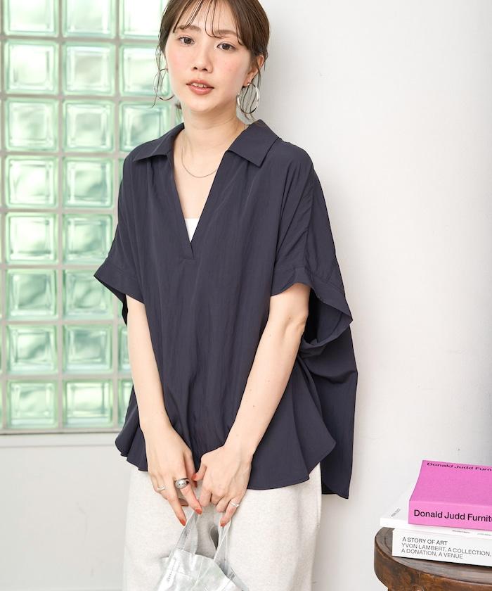 尼龍皺感法式袖襯衫