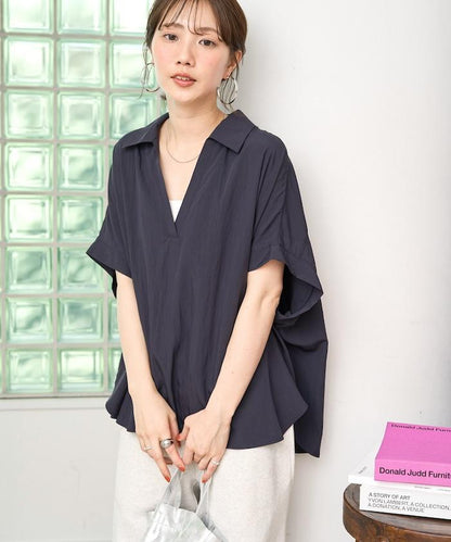 尼龍皺感法式袖襯衫