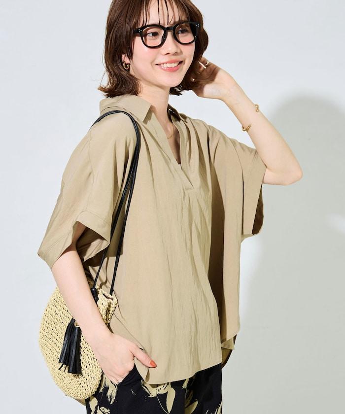 尼龍皺感法式袖襯衫