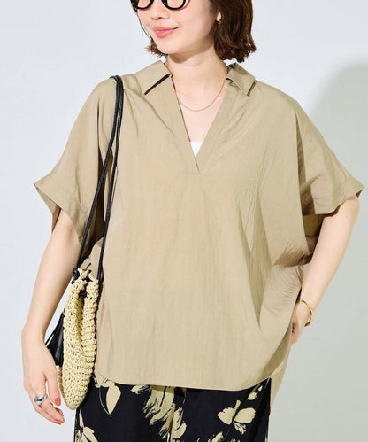 尼龍皺感法式袖襯衫