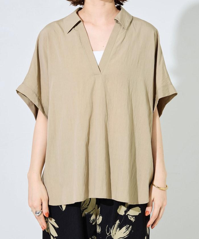 尼龍皺感法式袖襯衫