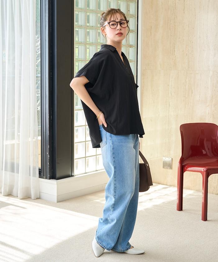 尼龍皺感法式袖襯衫