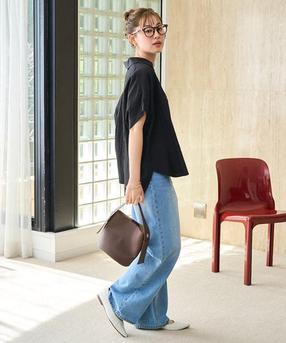 尼龍皺感法式袖襯衫