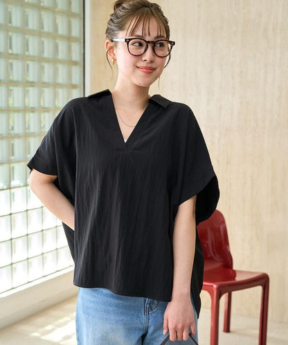 尼龍皺感法式袖襯衫