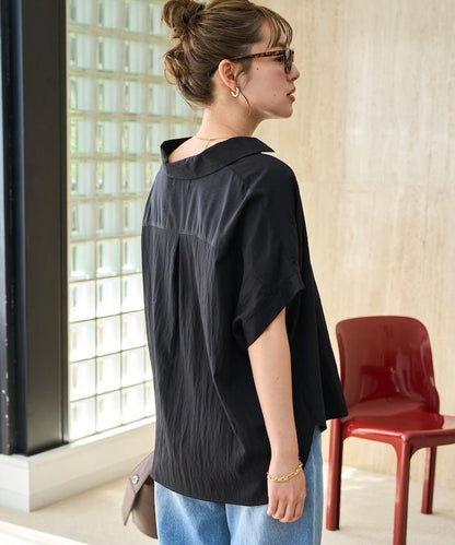 尼龍皺感法式袖襯衫