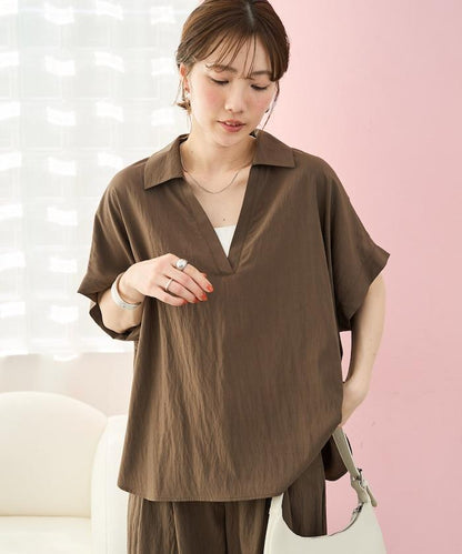尼龍皺感法式袖襯衫