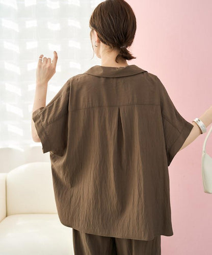 尼龍皺感法式袖襯衫