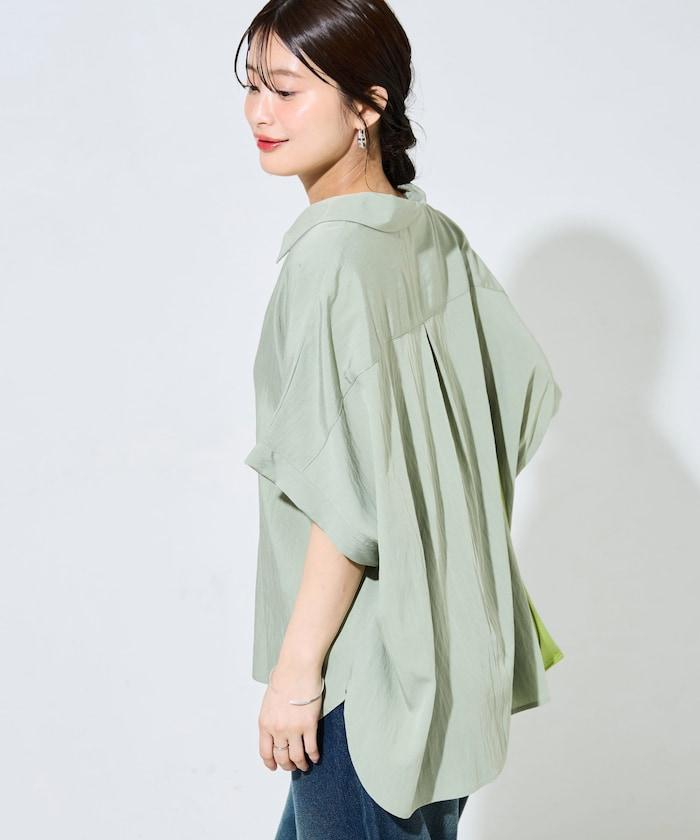 尼龍皺感法式袖襯衫