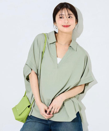 尼龍皺感法式袖襯衫