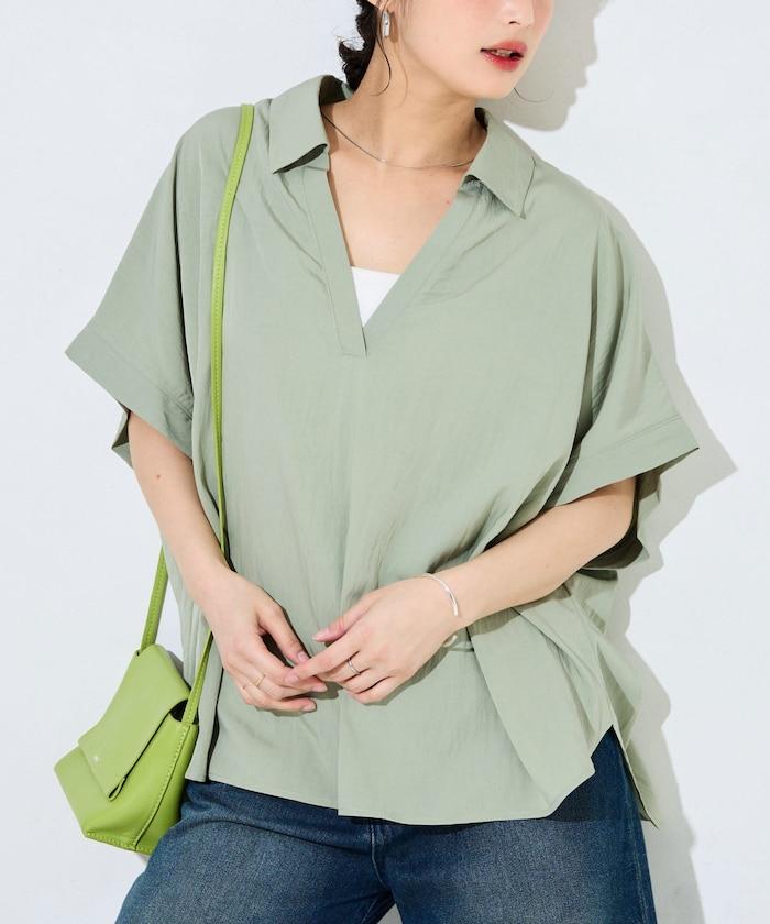 尼龍皺感法式袖襯衫