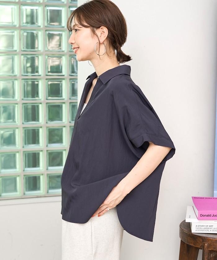 尼龍皺感法式袖襯衫