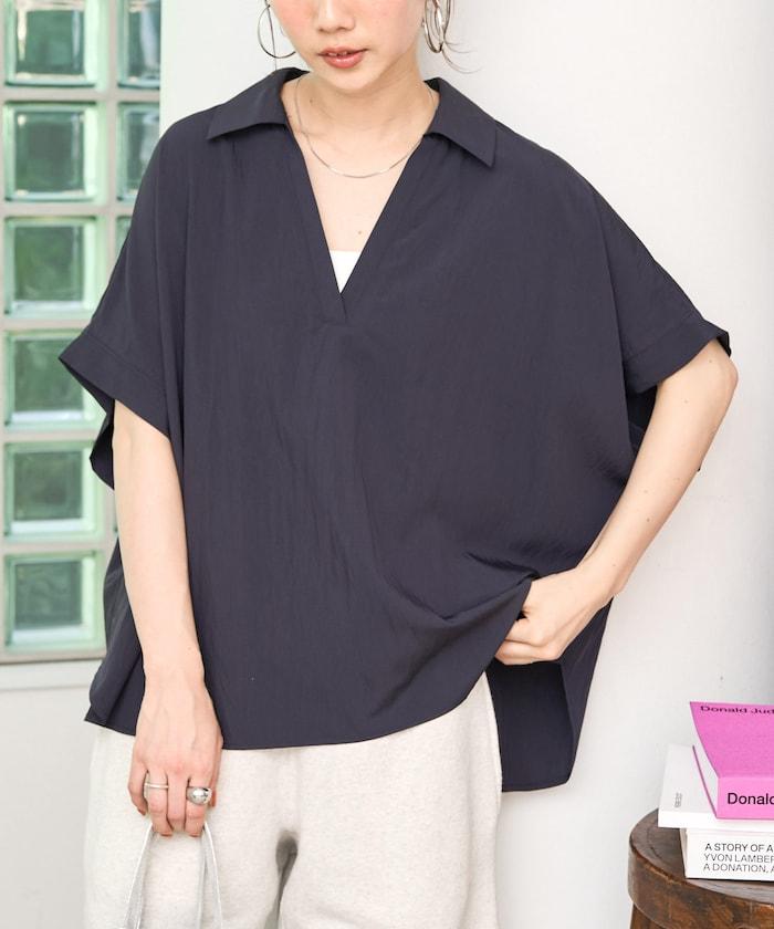 尼龍皺感法式袖襯衫
