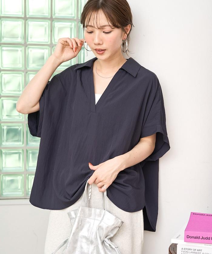 尼龍皺感法式袖襯衫