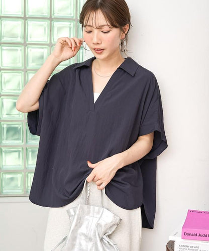 尼龍皺感法式袖襯衫