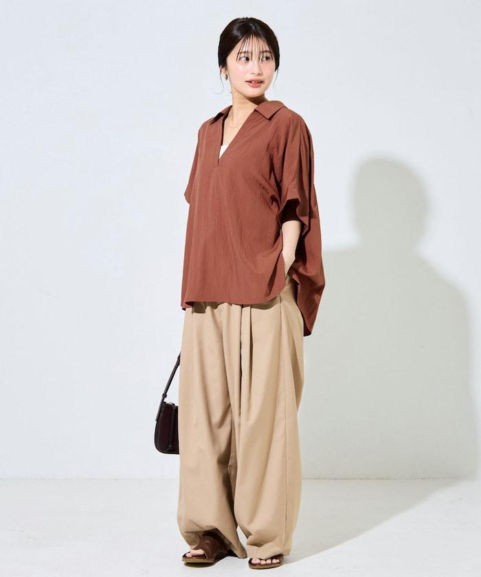 尼龍皺感法式袖襯衫