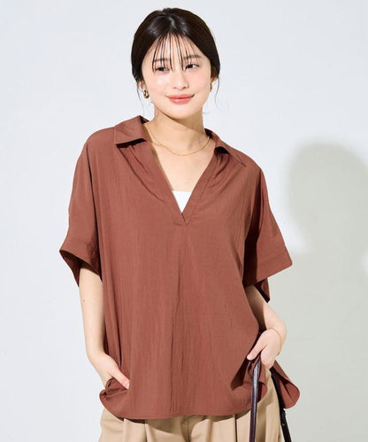 尼龍皺感法式袖襯衫