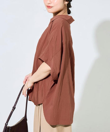 尼龍皺感法式袖襯衫