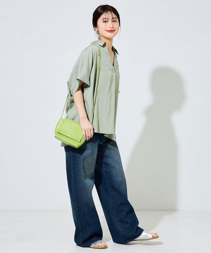 尼龍皺感法式袖襯衫