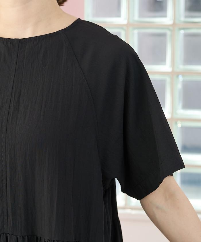 尼龍皺感 拼接層疊 輕盈面料 連衣裙