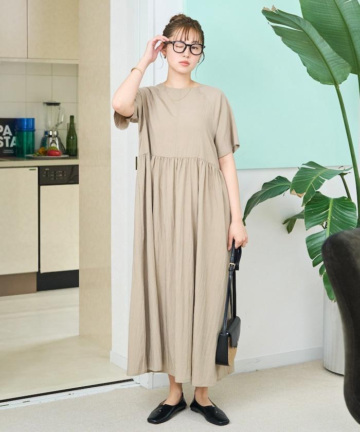 尼龍皺感 拼接層疊 輕盈面料 連衣裙