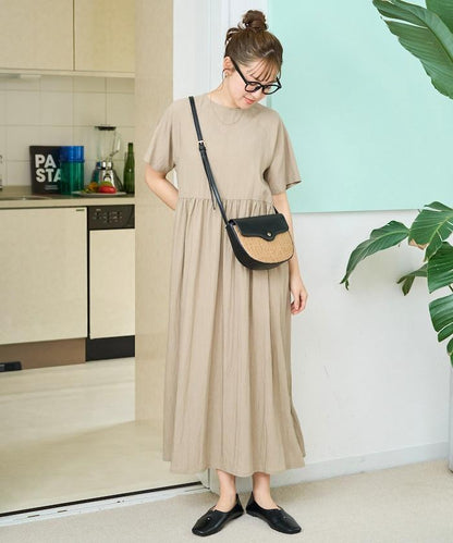 尼龍皺感 拼接層疊 輕盈面料 連衣裙