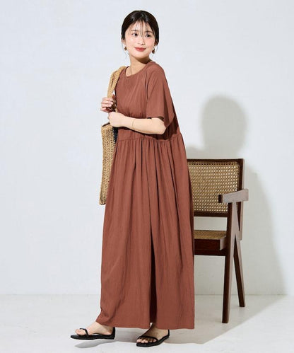 尼龍皺感 拼接層疊 輕盈面料 連衣裙