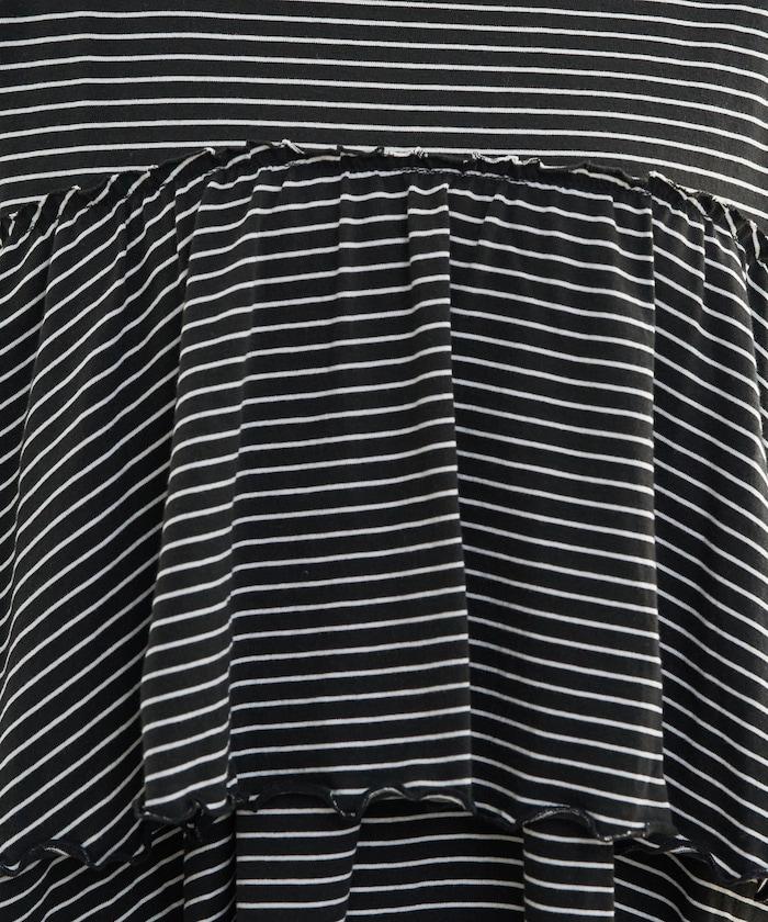 條紋荷葉邊拼接短袖上衣