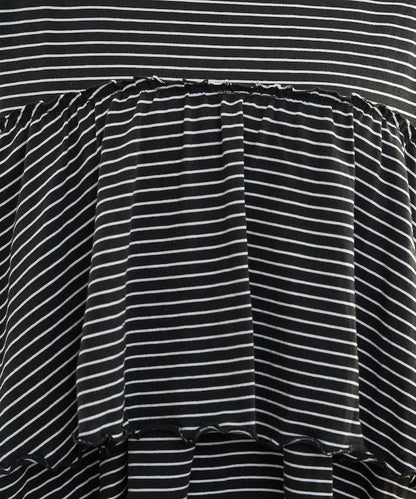 條紋荷葉邊拼接短袖上衣