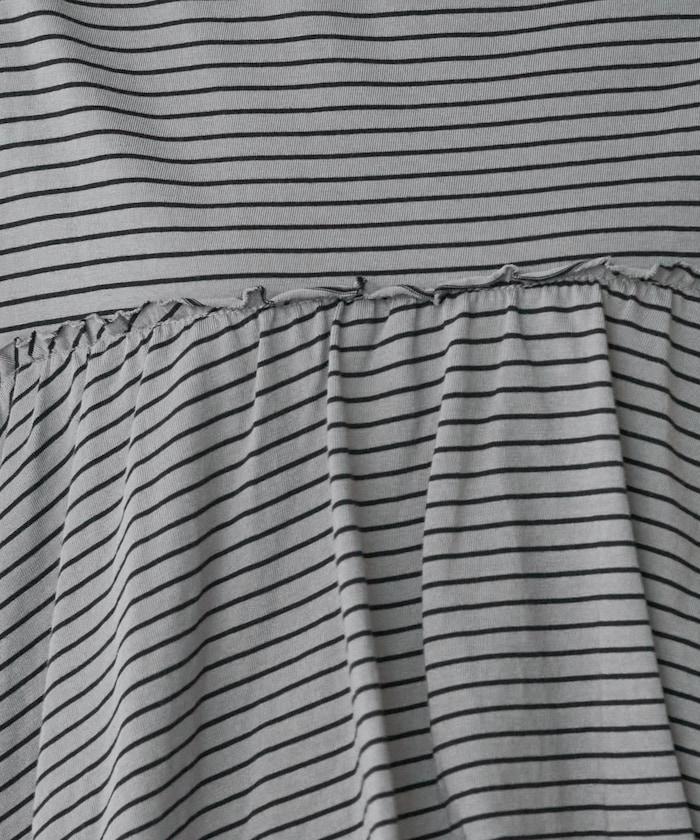 條紋荷葉邊拼接短袖上衣