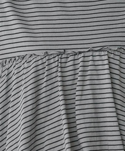 條紋荷葉邊拼接短袖上衣