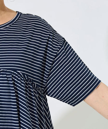 條紋荷葉邊拼接短袖上衣