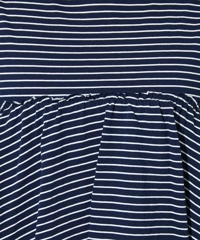 條紋荷葉邊拼接短袖上衣