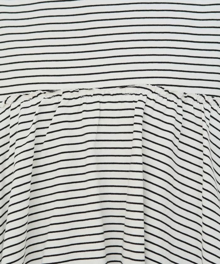 條紋荷葉邊拼接短袖上衣