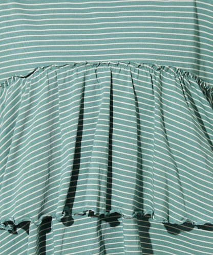 條紋荷葉邊拼接短袖上衣