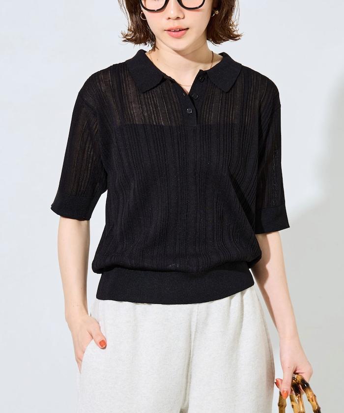 拼色Polo領短袖夏季針織上衣