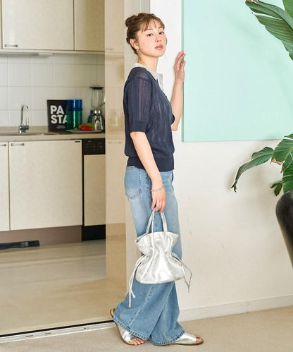 拼色Polo領短袖夏季針織上衣