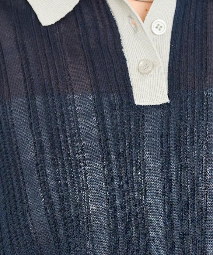 拼色Polo領短袖夏季針織上衣