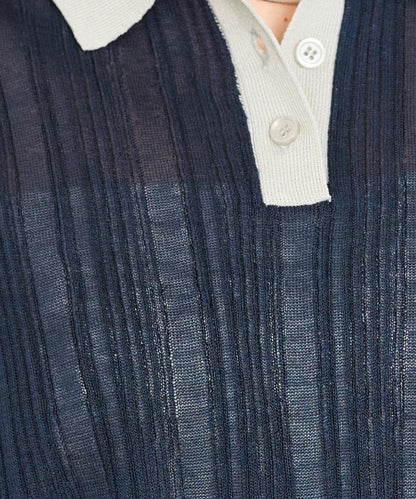 拼色Polo領短袖夏季針織上衣