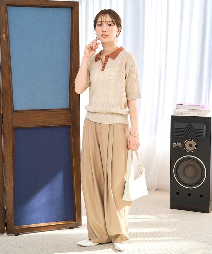 拼色Polo領短袖夏季針織上衣