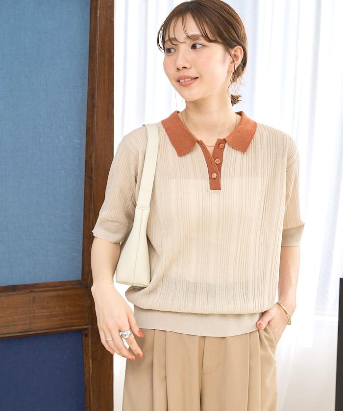 拼色Polo領短袖夏季針織上衣