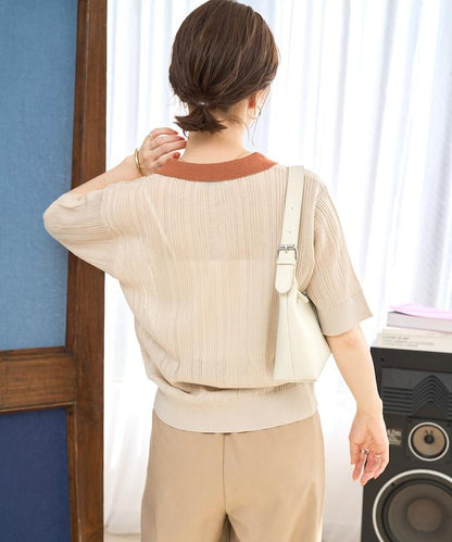 拼色Polo領短袖夏季針織上衣