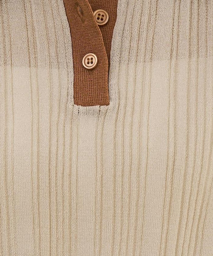 拼色Polo領短袖夏季針織上衣