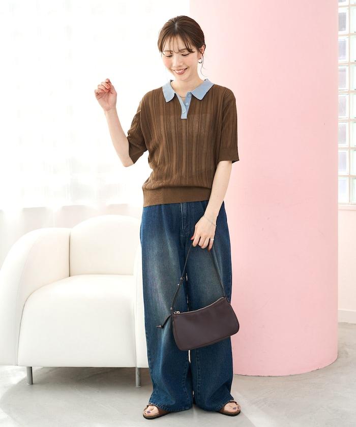 拼色Polo領短袖夏季針織上衣