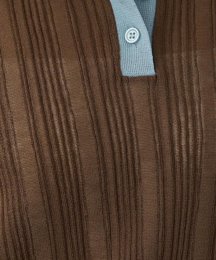 拼色Polo領短袖夏季針織上衣