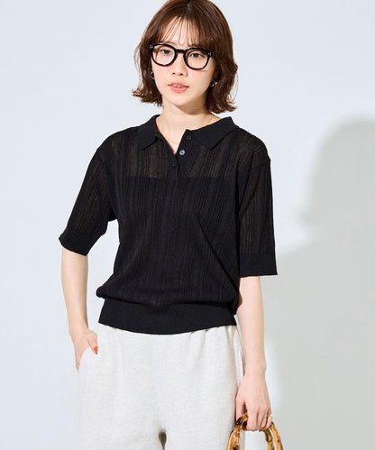 拼色Polo領短袖夏季針織上衣